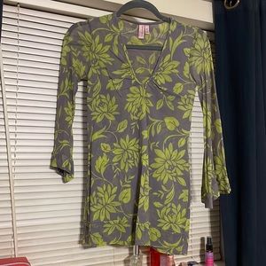 Neon lotus floral top, nylon mesh.